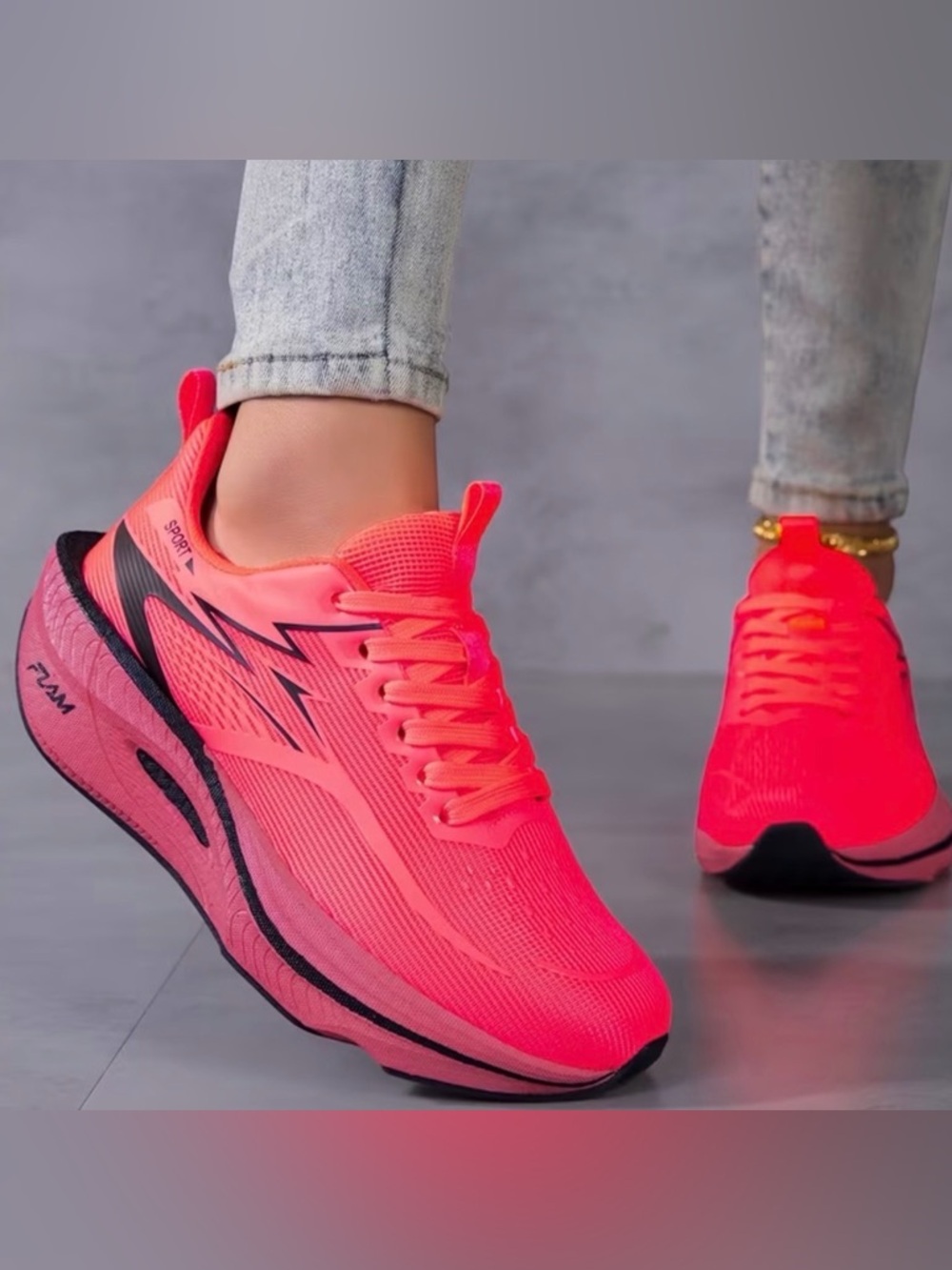 Women’s Lightweight Running Sneakers Shoes Sz 7 (38 UK) - Bright Orange Red - Picture 3 of 8